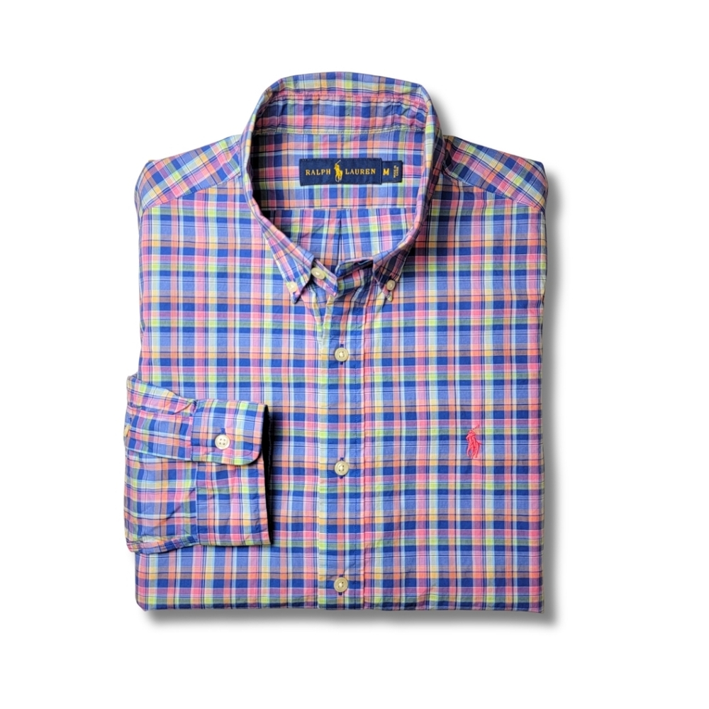 Ralph Lauren Pink & Blue Multicolor Plaid Button Down Shirt M